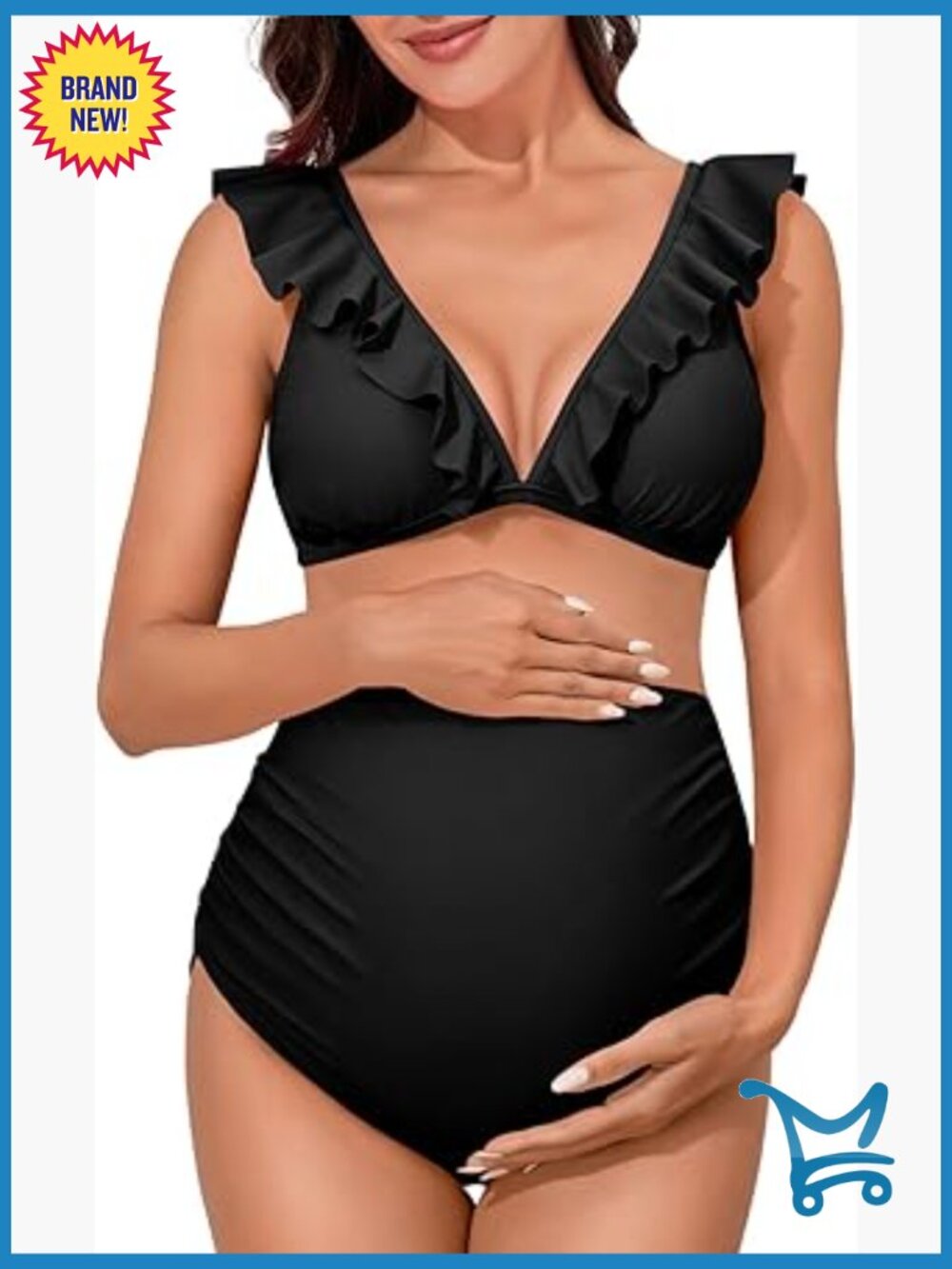 Maternity High Waist Bikini Set Two Piece Swimsuit V-Neck Ruffle Tankini